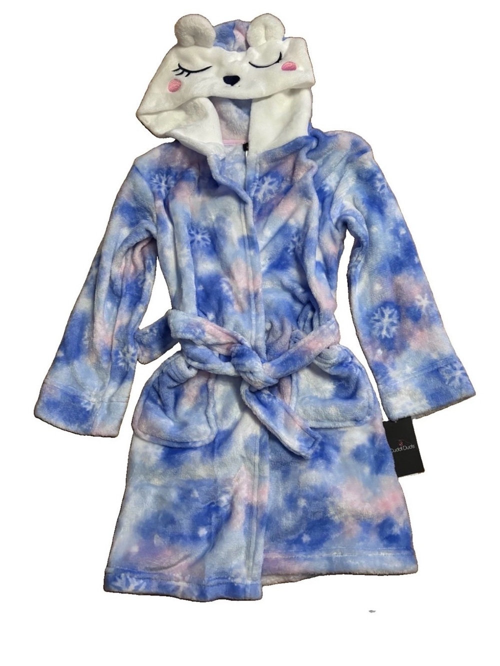 Cuddl Duds Blue & Pink Plush Hooded Kids Robe with Animal Face